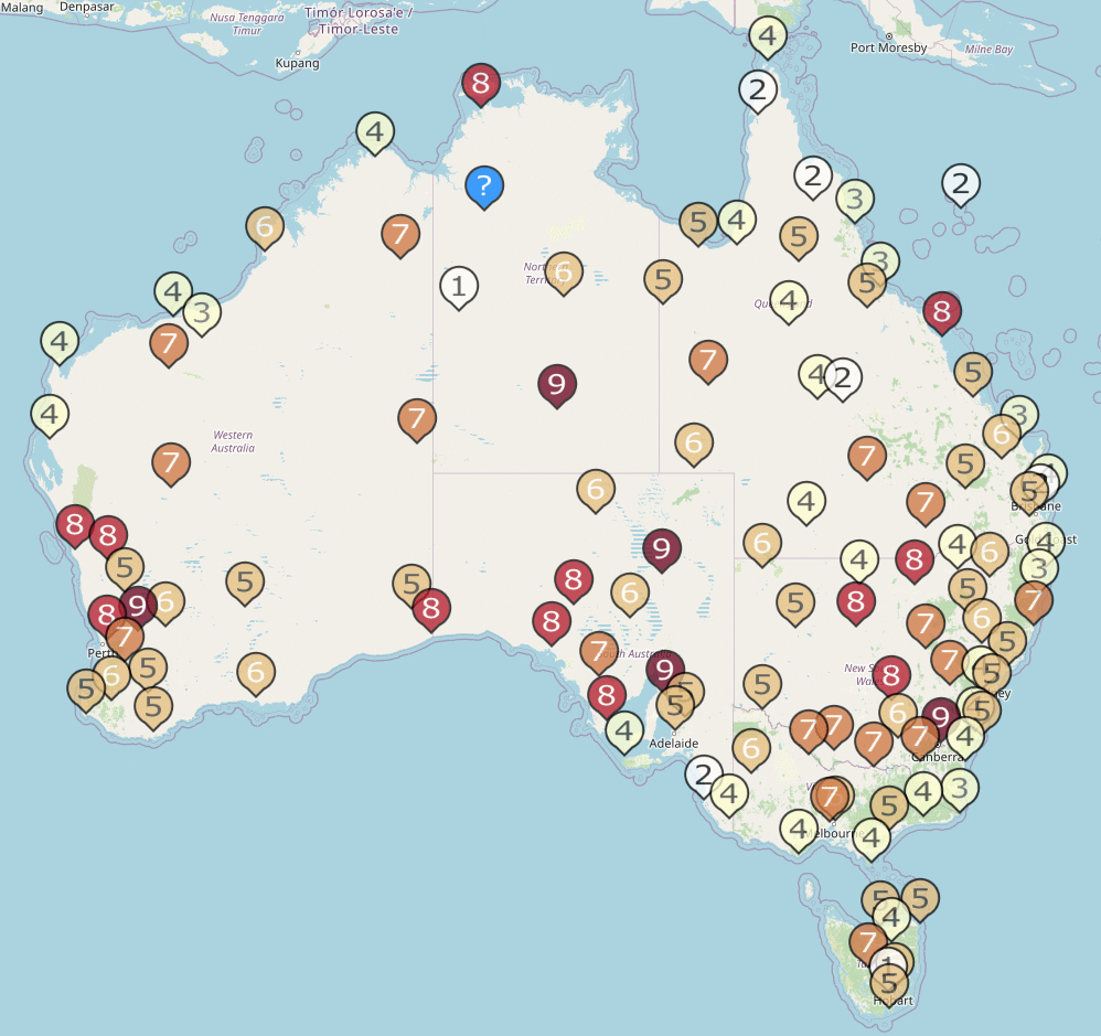 Australian heating scores from ACORN-SAT 2.3