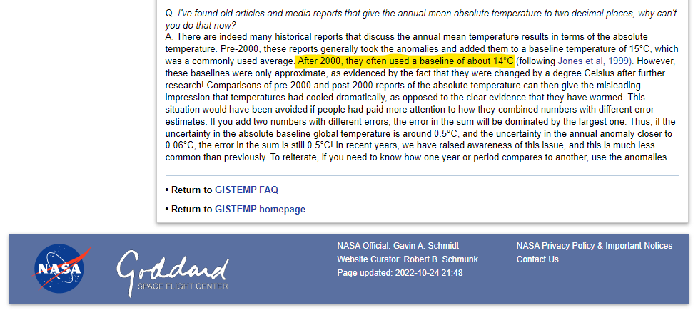 GISS FAQ that explains how conversions from anomaly to absolute temperature is done